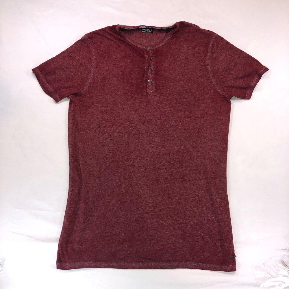 Buffalo David Bitton Mens Short Sleeve Henley Shirt Burgundy Red Size S